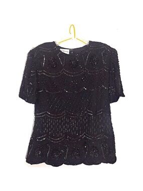 Vintage Sténay Hand Beaded All Silk Top in Black